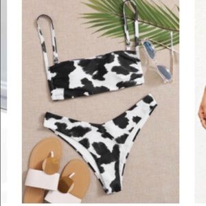 SheIn Cow Hide Cow print black bikini NWT